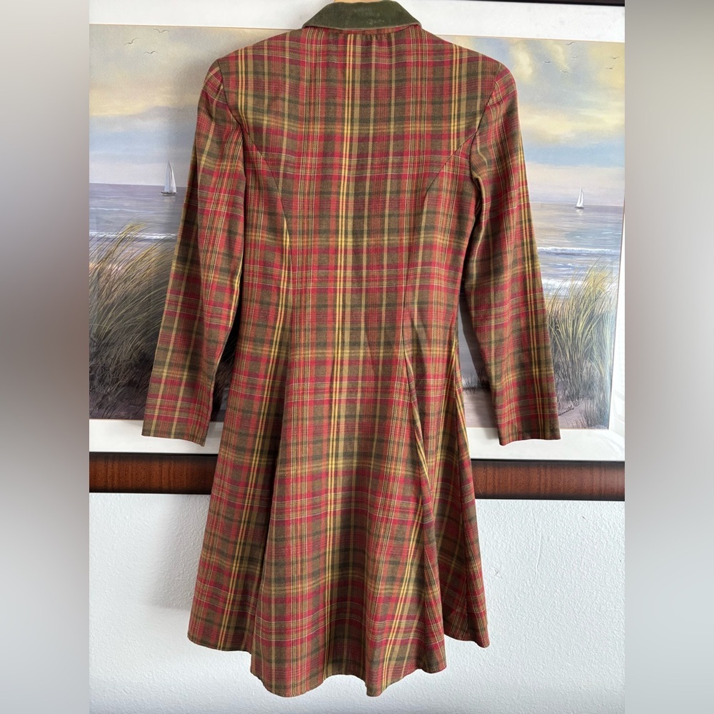 Vintage 1970s/80s Laura Ashley Wool Blend Red Green Plaid Tartan Dress - Picture 12 of 12